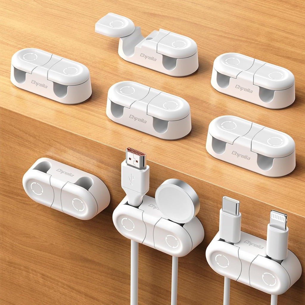 Chfeila 8Pack Magnetic Cable Clips, Dual Slot Cord Holder, White