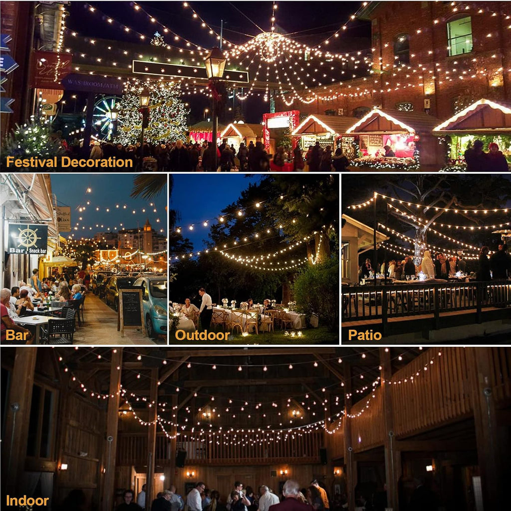 Mlambert 150Ft(3x50Ft) Outdoor String Lights, G40 Globe Patio Lights with 75+6 Dimmable Shatterproof LED Hanging Bulbs for Backyard Party-Black Wire