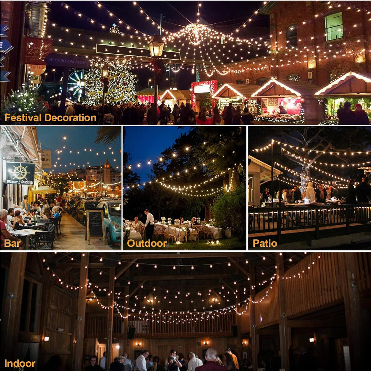 Mlambert 150Ft(3x50Ft) Outdoor String Lights, G40 Globe Patio Lights with 75+6 Dimmable Shatterproof LED Hanging Bulbs for Backyard Party-Black Wire