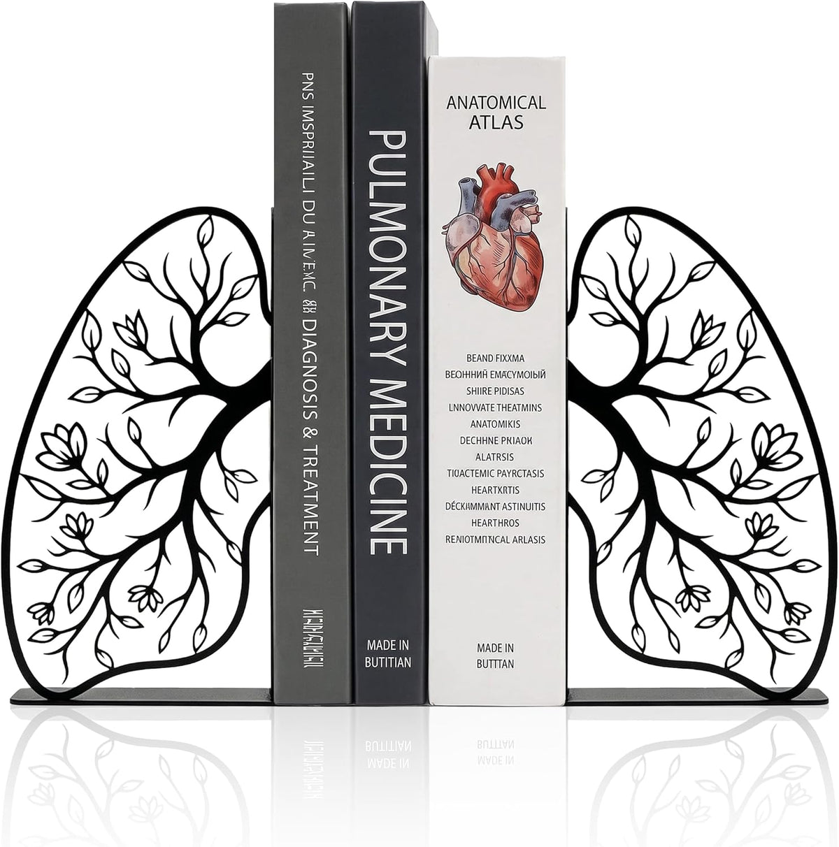 Black Metal Lung Flower Design Bookends, Biology Classroom Decor