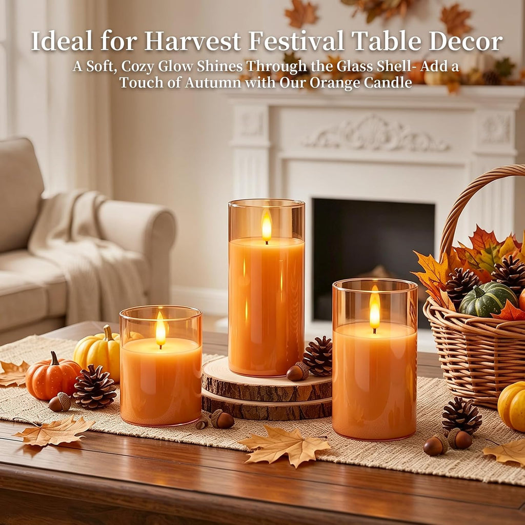 Amagic Orange Halloween Glass Flameless LED Pillar Candle with Remote Timer