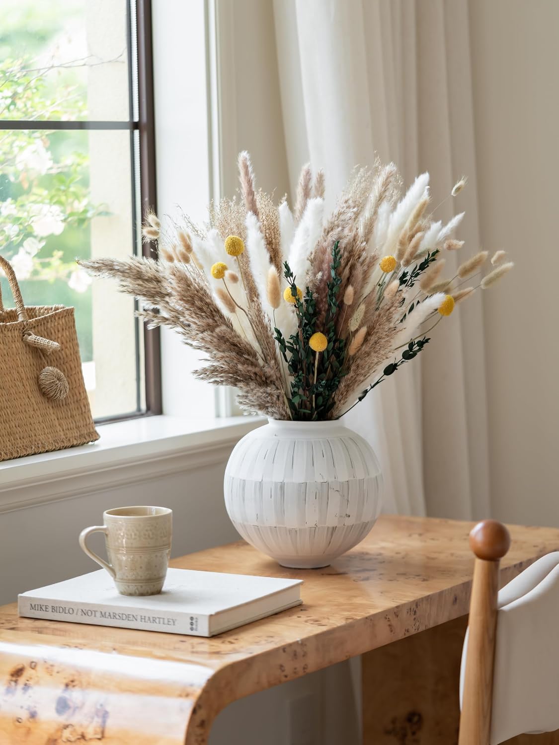 Natural Dried Pampas Grass Bouquet (103-Piece) for Boho Wedding & Home Decor - Farmhouse Centerpiece with Eucalyptus, White/Brown, 14-17 Inches