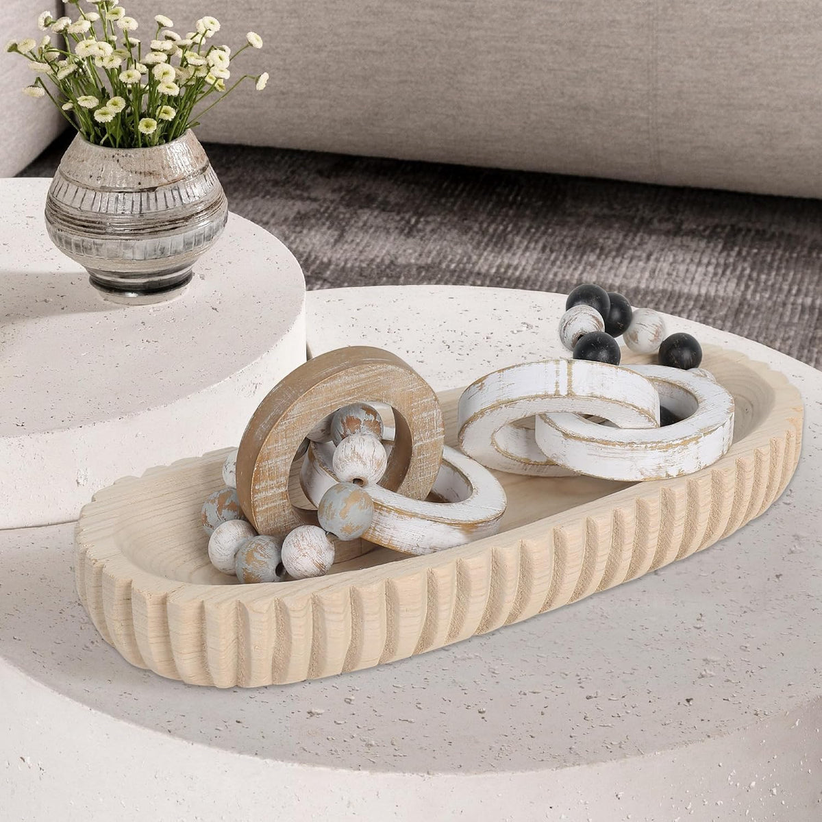 Oakrain Decorative Dough Bowl for Home Decor, 16" Hand-carved Wood Bowl