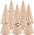 Framendino, 10 Pack Natural Wood Cone Ring Holder Finger Jewelry Display Stand Organizer for DIY Craft (Tilted Shaped)