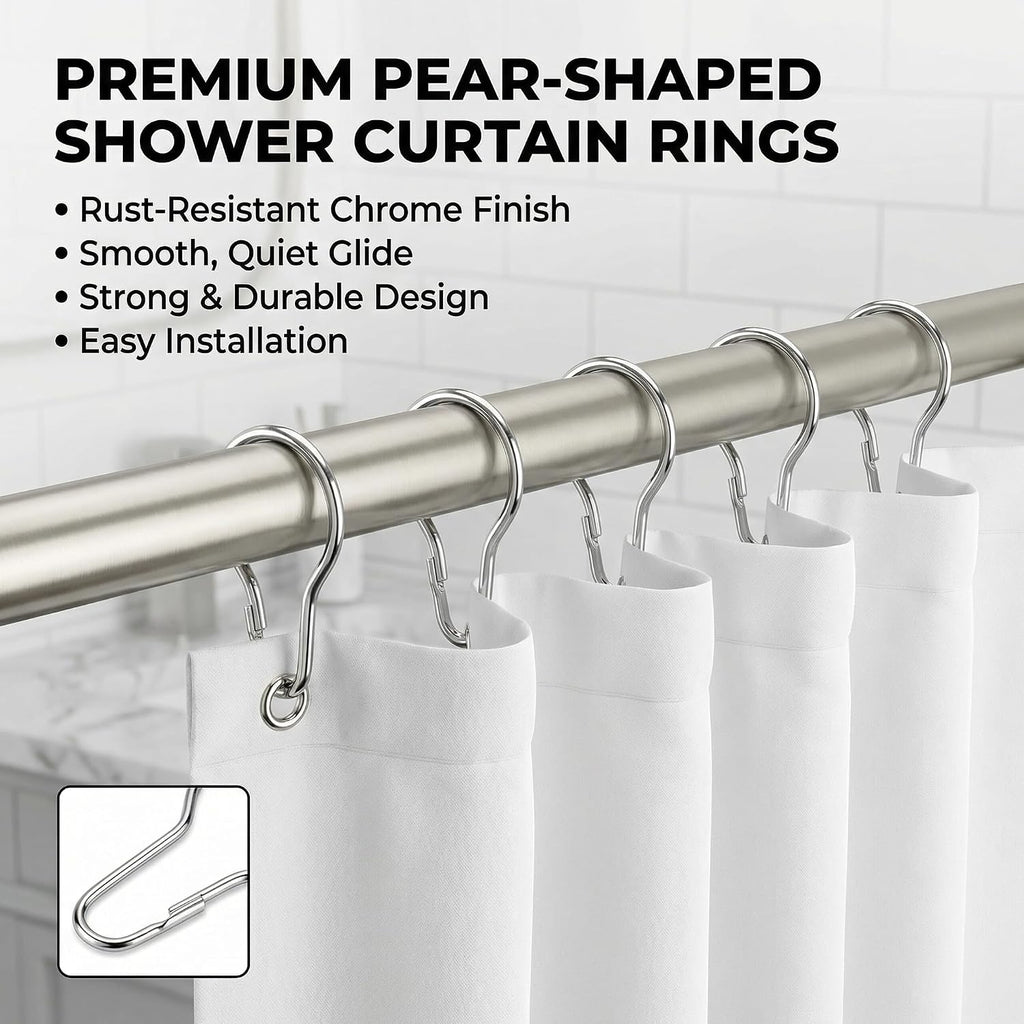Metal Shower Curtain Rings Steel Round Hooks Ring (24 Pack) 2.7 Inch Rustproof for Bathroom Showers Rod (Silver)