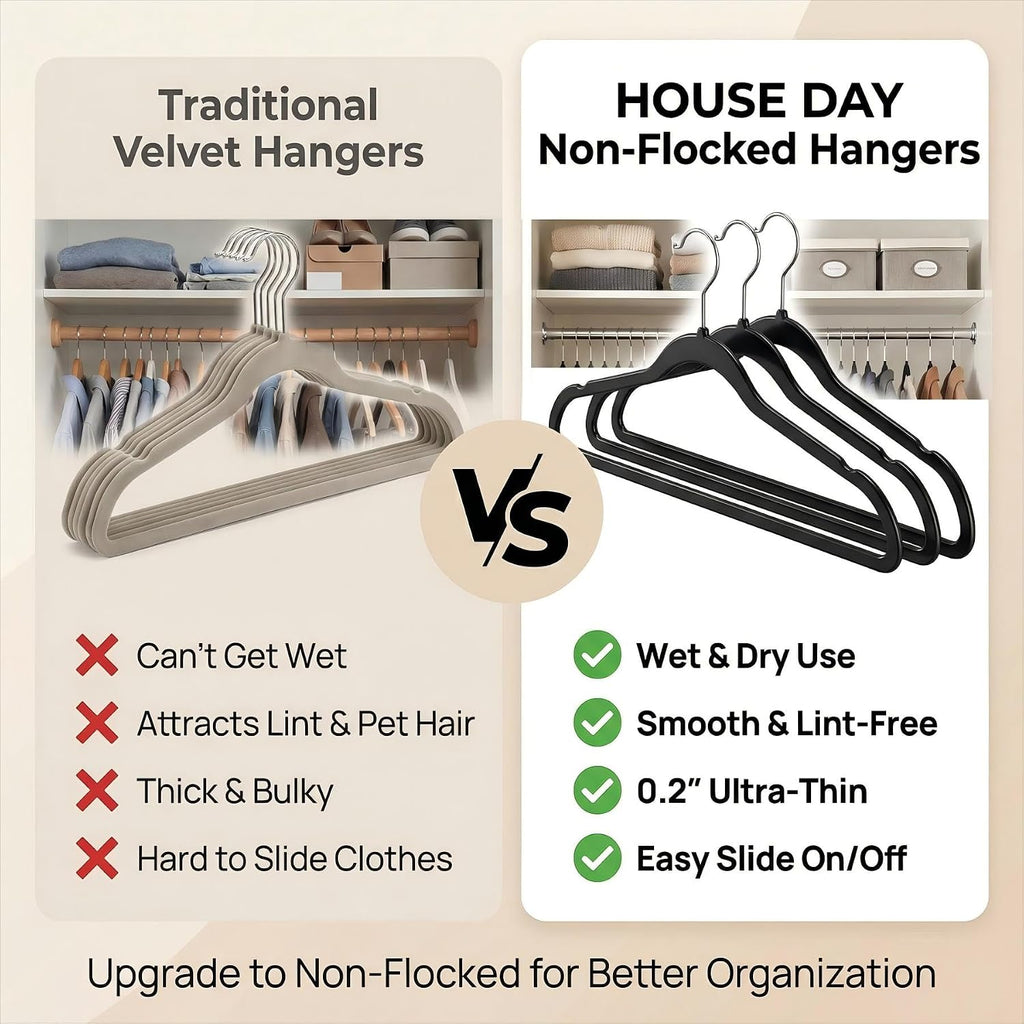HOUSE DAY Black Plastic Hangers 60 Pack, Ultra-Thin Heavy Duty Non-Velvet