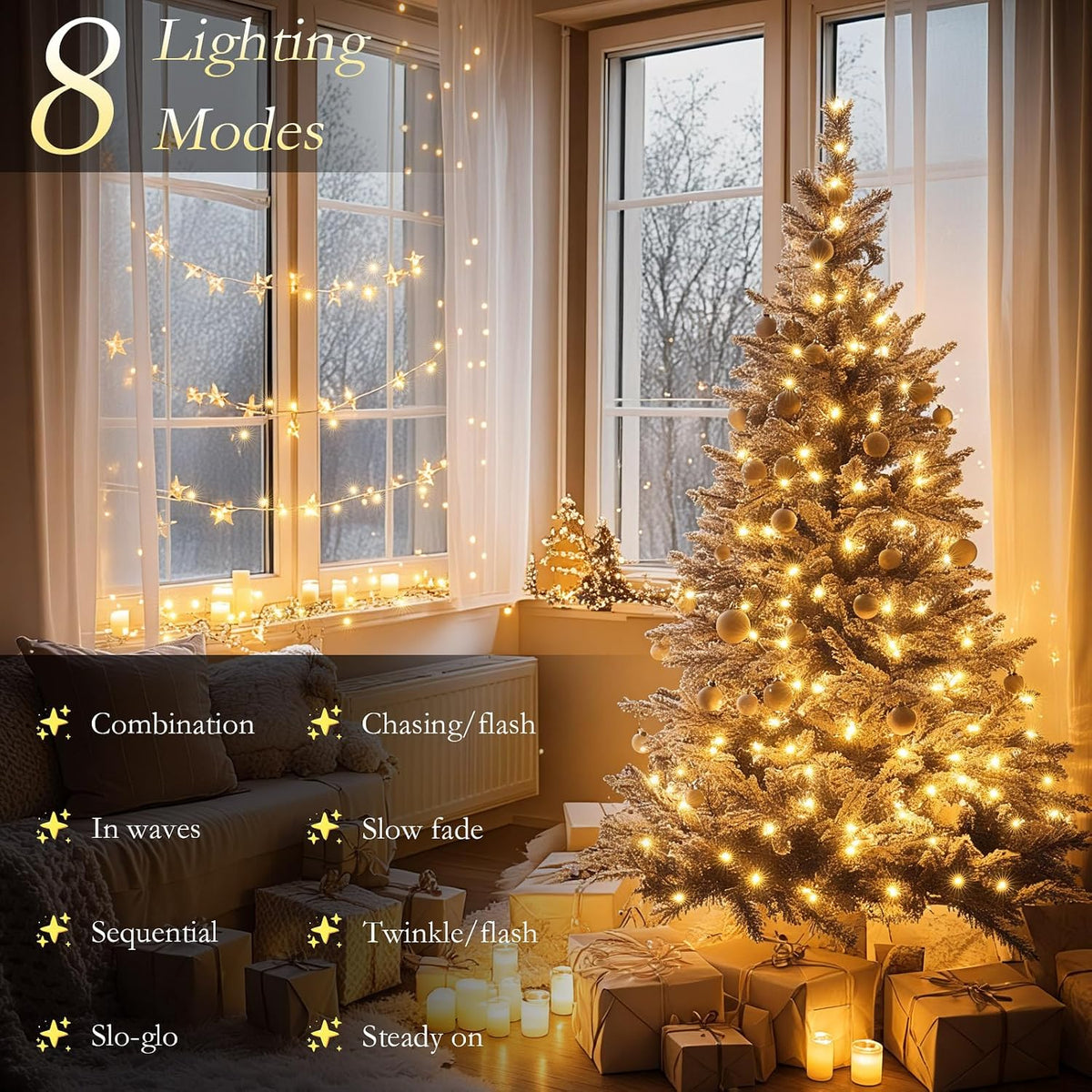 66FT 200 LED Warm White String Lights, 8 Modes Fairy Lights with Timer, Waterproof & Durable Indoor Outdoor Decor for Garden, Patio, Party