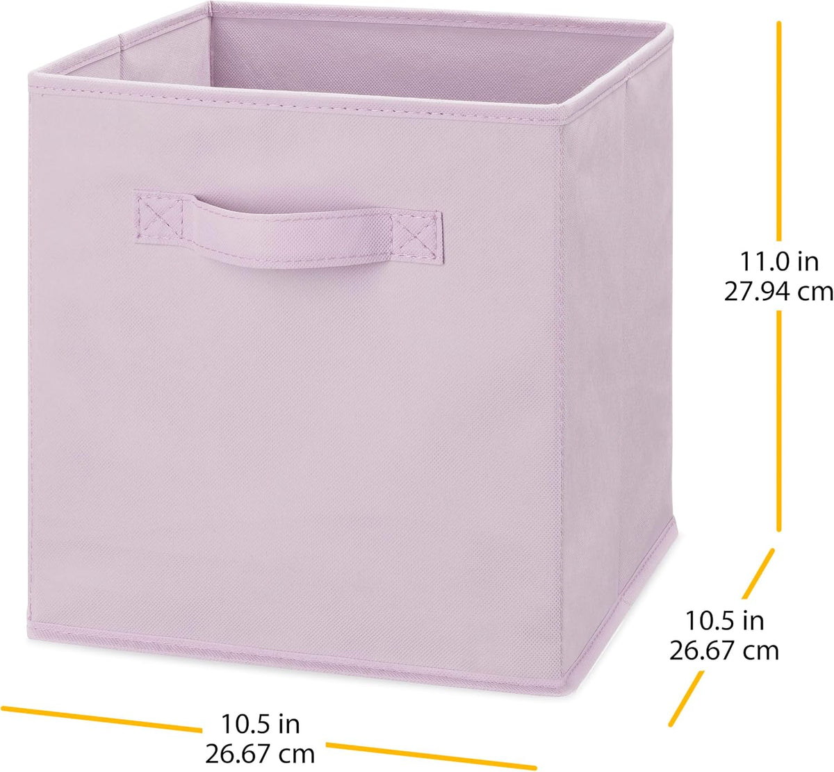 Whitmor Fabric Storage Cubes 2 Pack, Light Lavender Closet Organizer Bins with Handles, 10.5 x 10.5 x 11 Inch Non-Woven Storage Baskets for Shelves, Closet, Nursery, Bedroom, Office