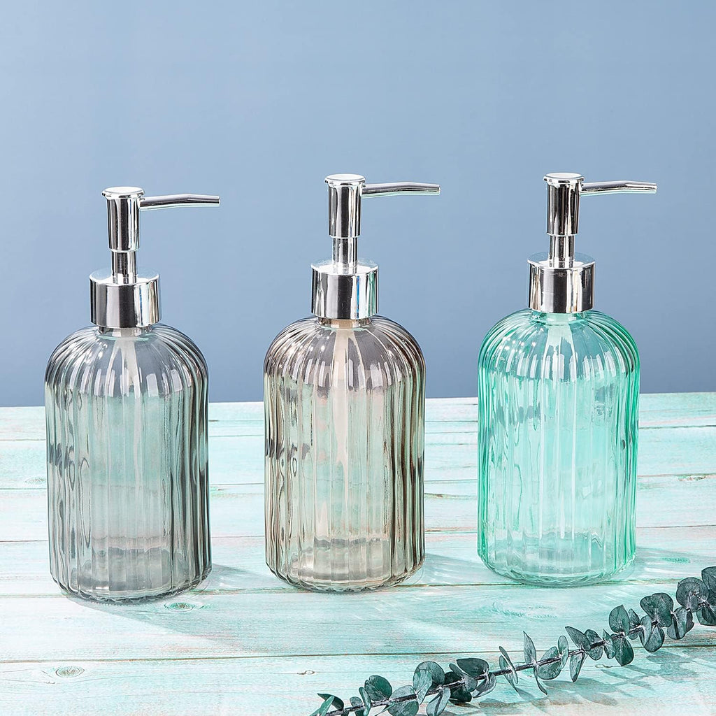 Bathroom Accessories Set, 15oz Glass Soap Dispenser Bottle for Bath Decor, 3 Pack Set
