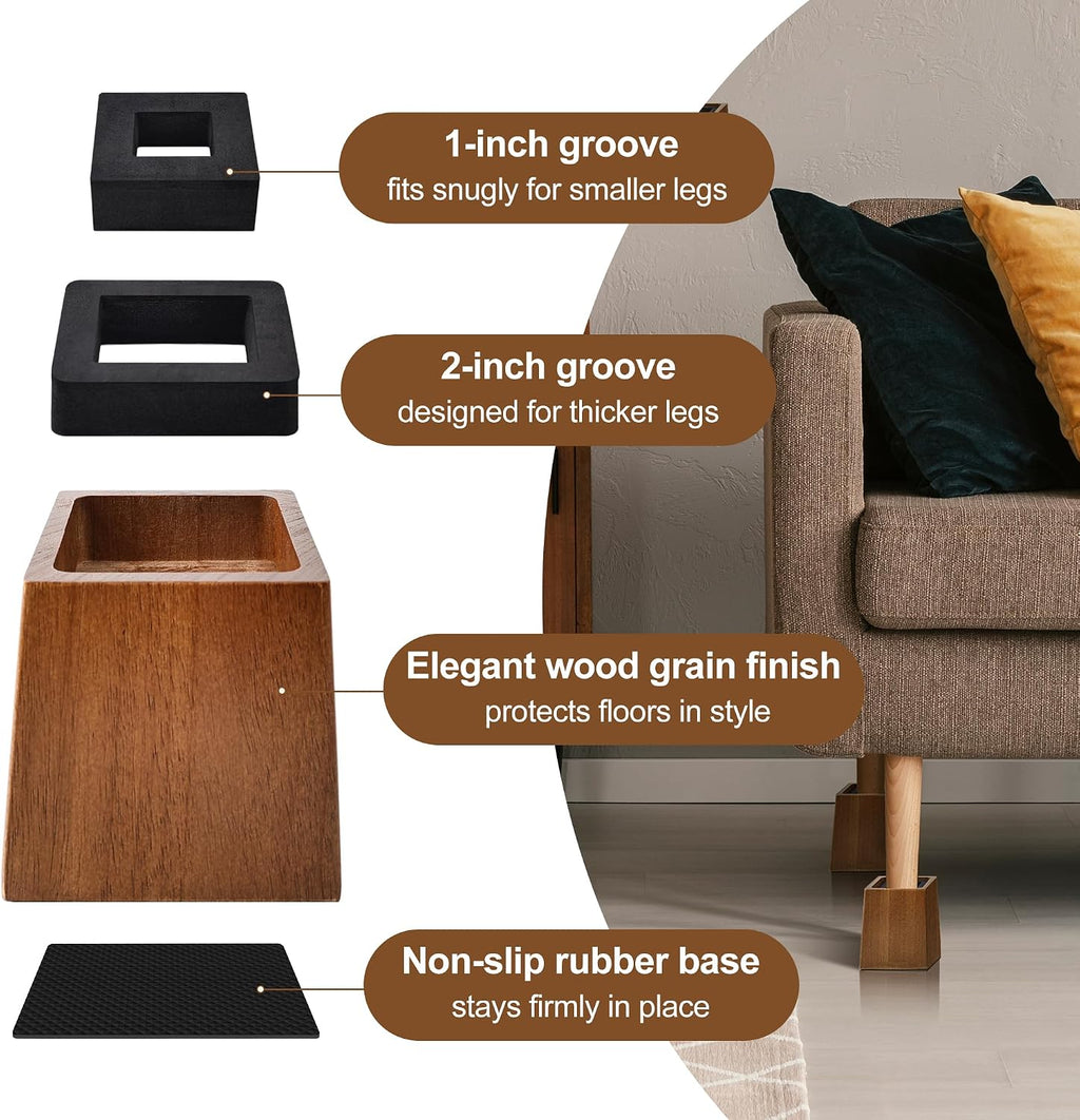 Wooden Bed Risers 5 Inch Heavy Duty, Support 2500 lbs, Brown