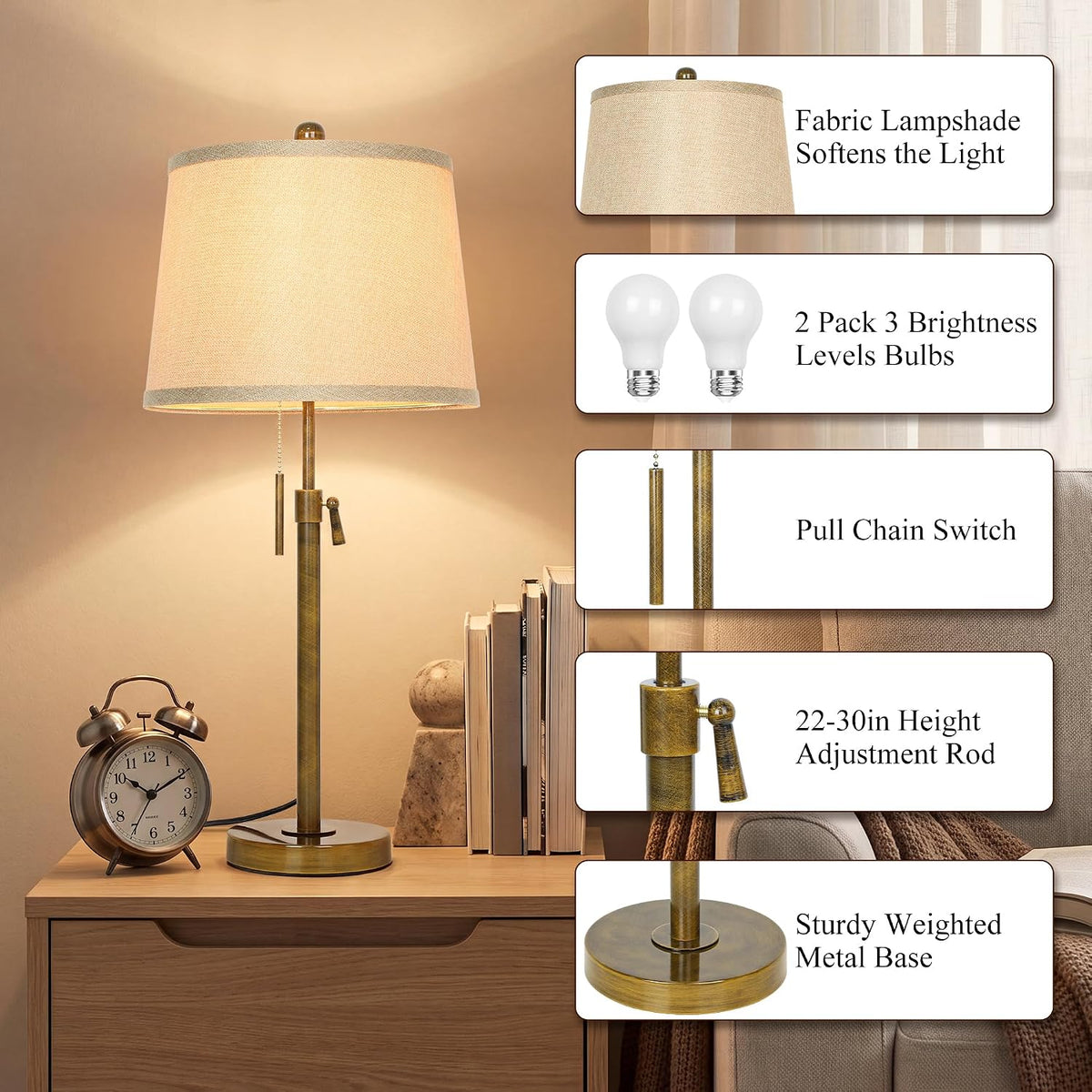 JUNNAI Antique Bronze Table Lamps Set of 2
