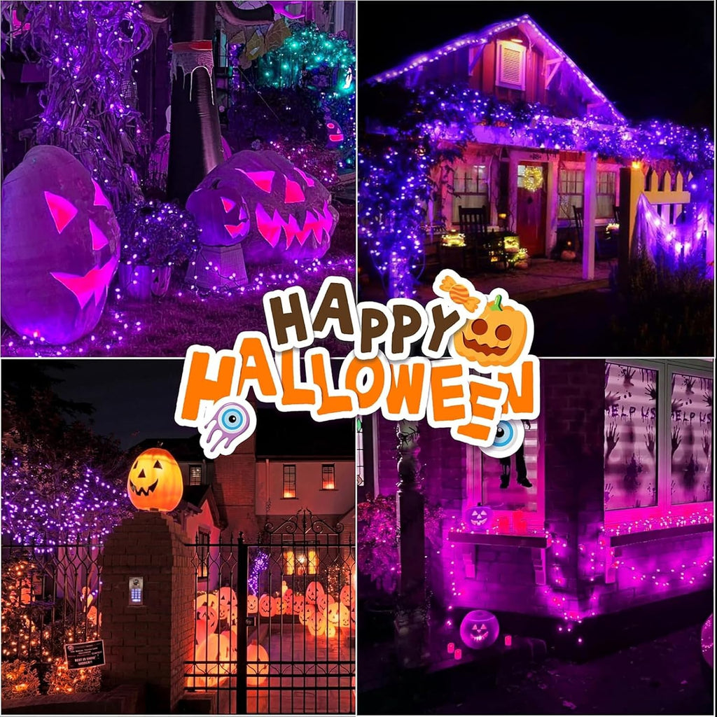 LAMPHOME Halloween Lights, 99ft 300LED Light Purple String Lights, Clear Wire 16 Modes LED Waterproof Indoor Outdoor Purple Christmas Lights Plug in, Halloween Bedroom Garden Party Decor