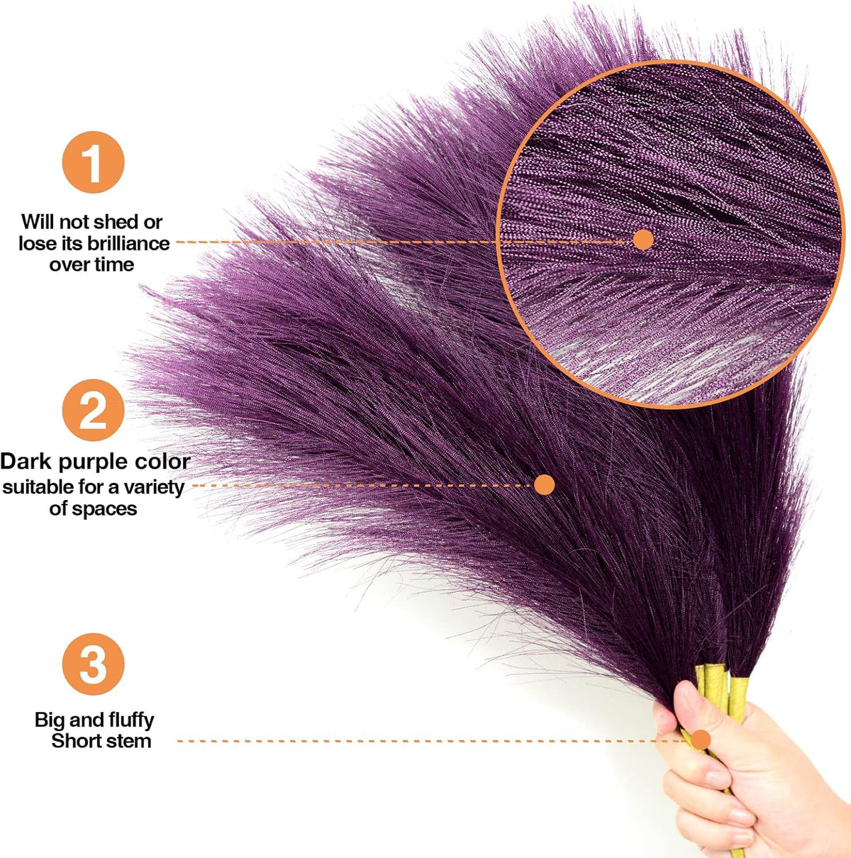 Faux Pampas Grass, 6 Stems Artificial Pampas Grass Decor Flurry Pompous Grass for Small Vase Boho Home Decor/Wedding Arrangements/Rustic Decor 18''/45cm (Purple)