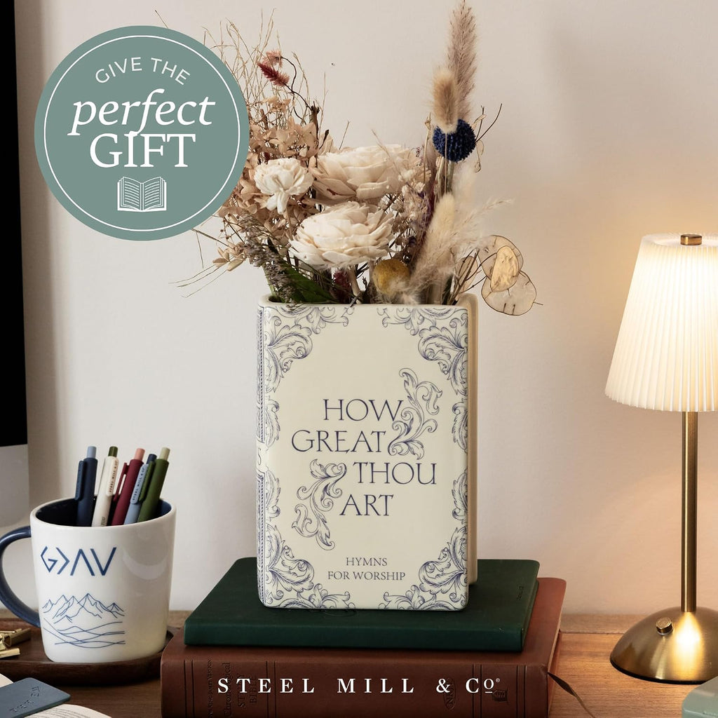 Steel Mill & Co. Ceramic Faith Book-Shaped Vase, Hymnal