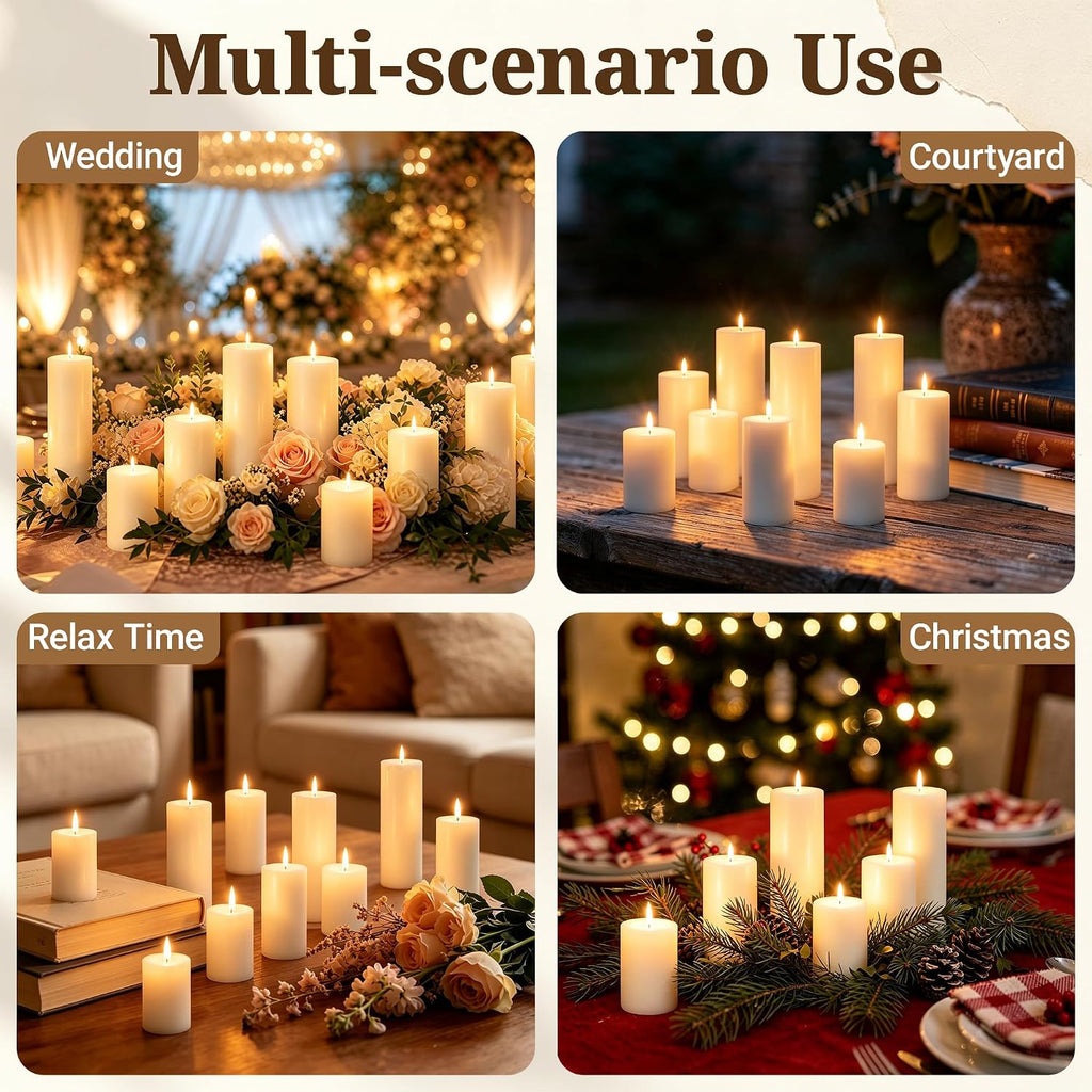 18Pcs Ivory Pillar Candles Bulk, Unscented Dripless Wax Candle Set