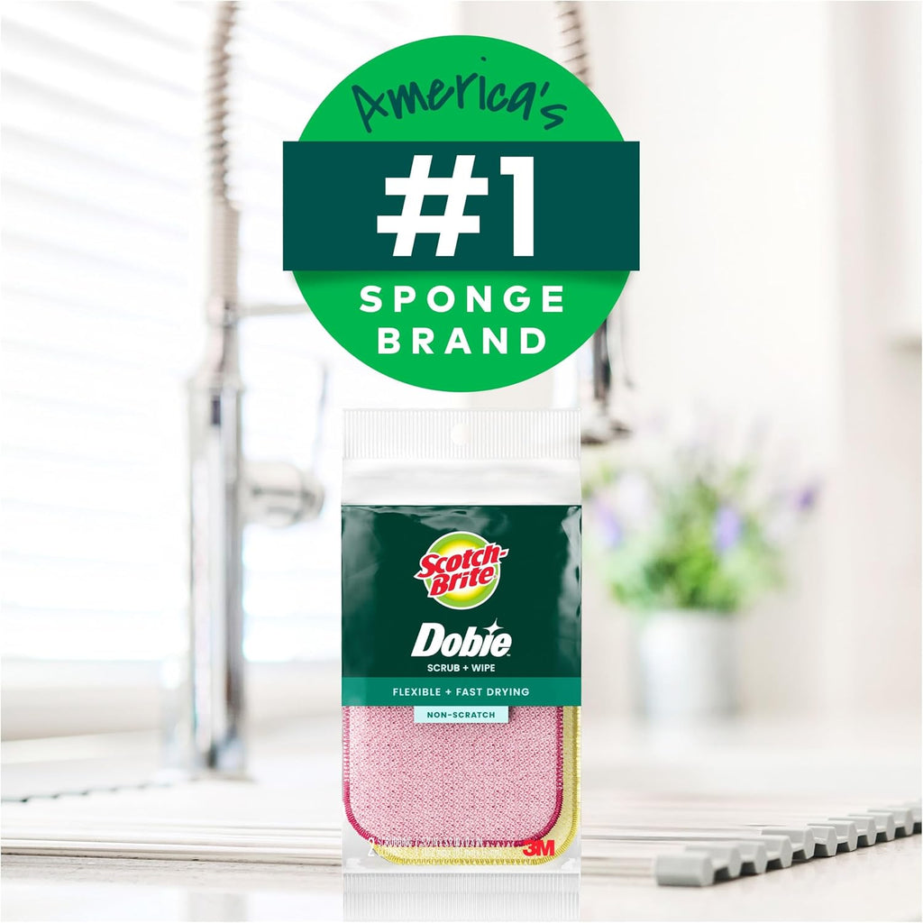 Scotch-Brite Dobie Scrub & Wipe Cloths,Sponge Cloths for Cleaning Kitchen,Bathroom,and Household,Dobie Scrub and Wipe Cloth Absorbs-and Doesn't Scratch,2 Cleaning-Cloths,(Pack of 12)