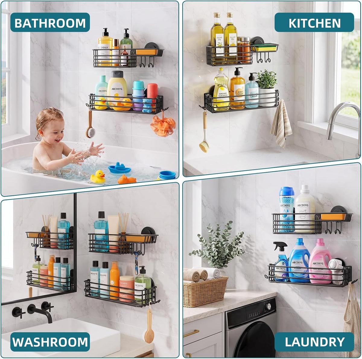 TAILI 2 Pack Shower Caddy Suction Cup, Heavy Duty Shower Organizer, Black