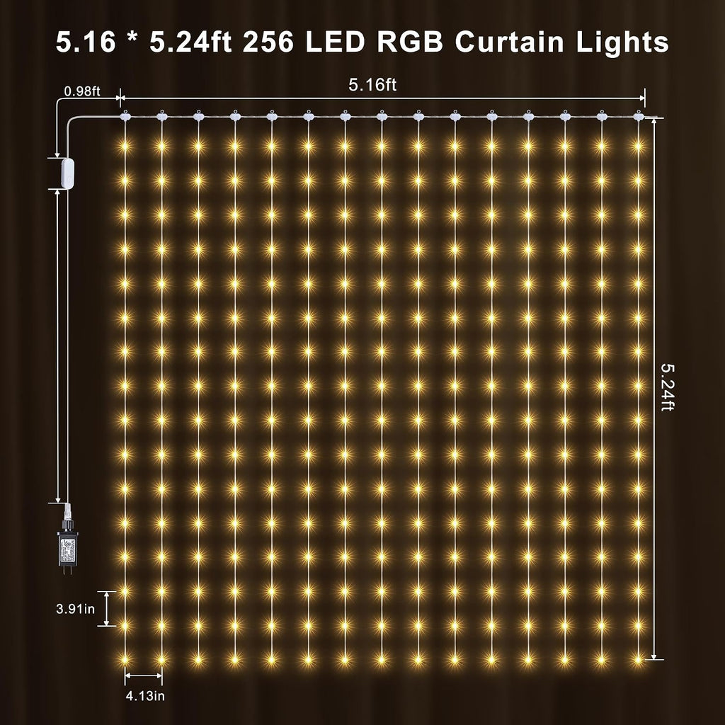 Brizled Halloween Curtain Lights String, 256 LED 5.2 x 5.2ft Color Changing