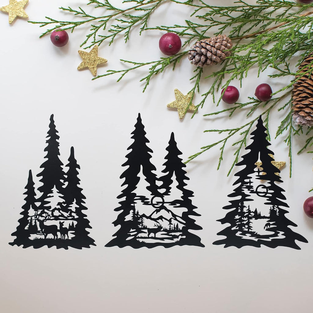 J-Fly Metal Pine Wall Art, Black Forest Autumn Hunting Valentine Decor, Outdoor Metal Wall Art for Kitchen, Bedroom, Fireplace, Winter Gifts 15 Inch