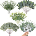 100 Pcs 4 Kinds Mixed Eucalyptus Stems Bulk, Artificial Silver Dollar Eucalyptus Leaves Bundle Faux Greenery Branches for Wedding Centerpiece Vase Bouquet Floral Arrangement Home Decor