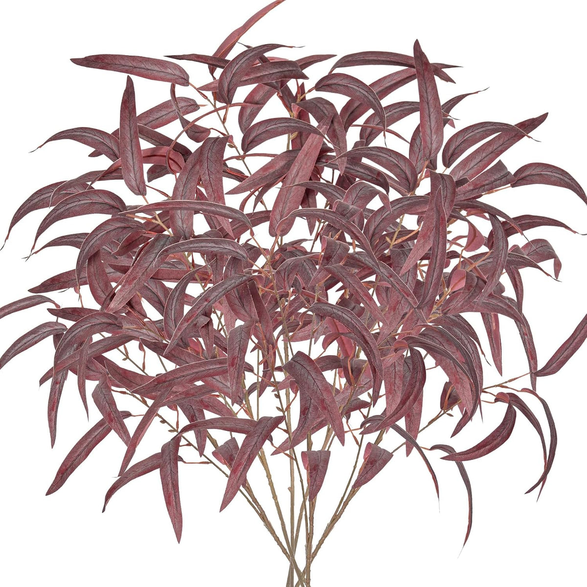 Briful Artificial Eucalyptus Branches Fall Decor, 6PCS Burgundy Fake Eucalyptus Stems, Realistic Faux Greenery Stems for Autumn Thanksgiving Halloween Home Farmhouse Porch Vase Decor, Indoor Outdoor