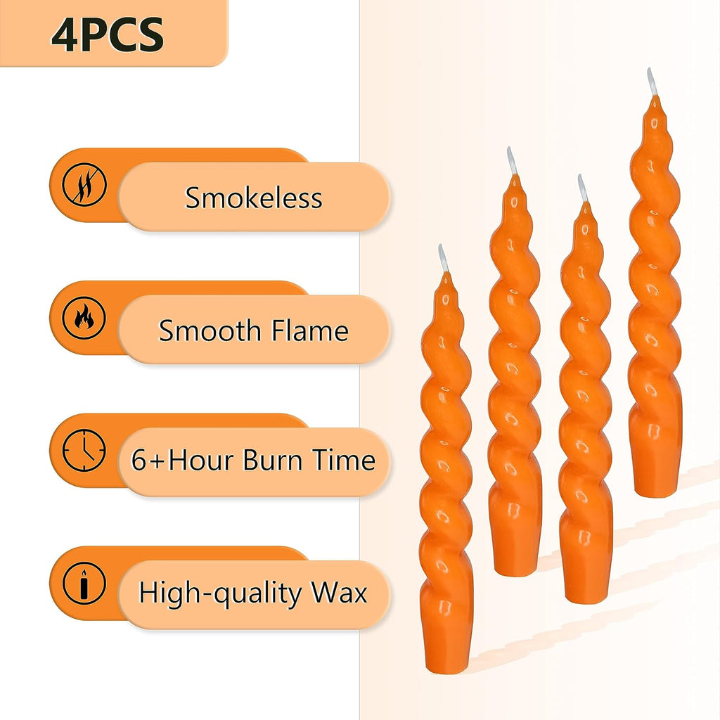 Spiral Taper Candle Dinner Candlesticks 7.5 INCH Orange Tapered Candles Unscented Wax Twisted Candle for Home Décor Weddings Festive Seasons Holiday
