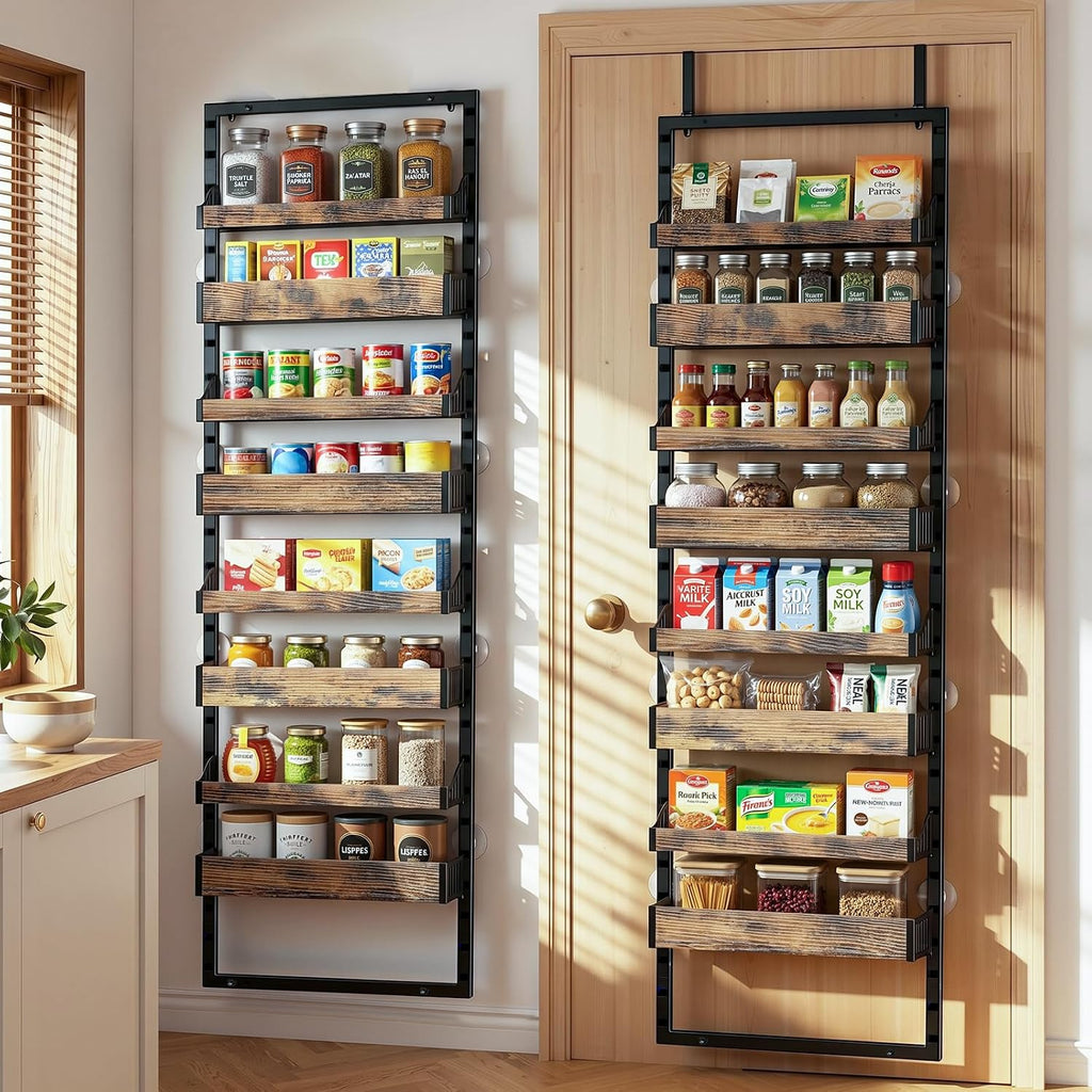 8 Tier Over The Door Pantry Organizer, Adjustable Basket, Brown