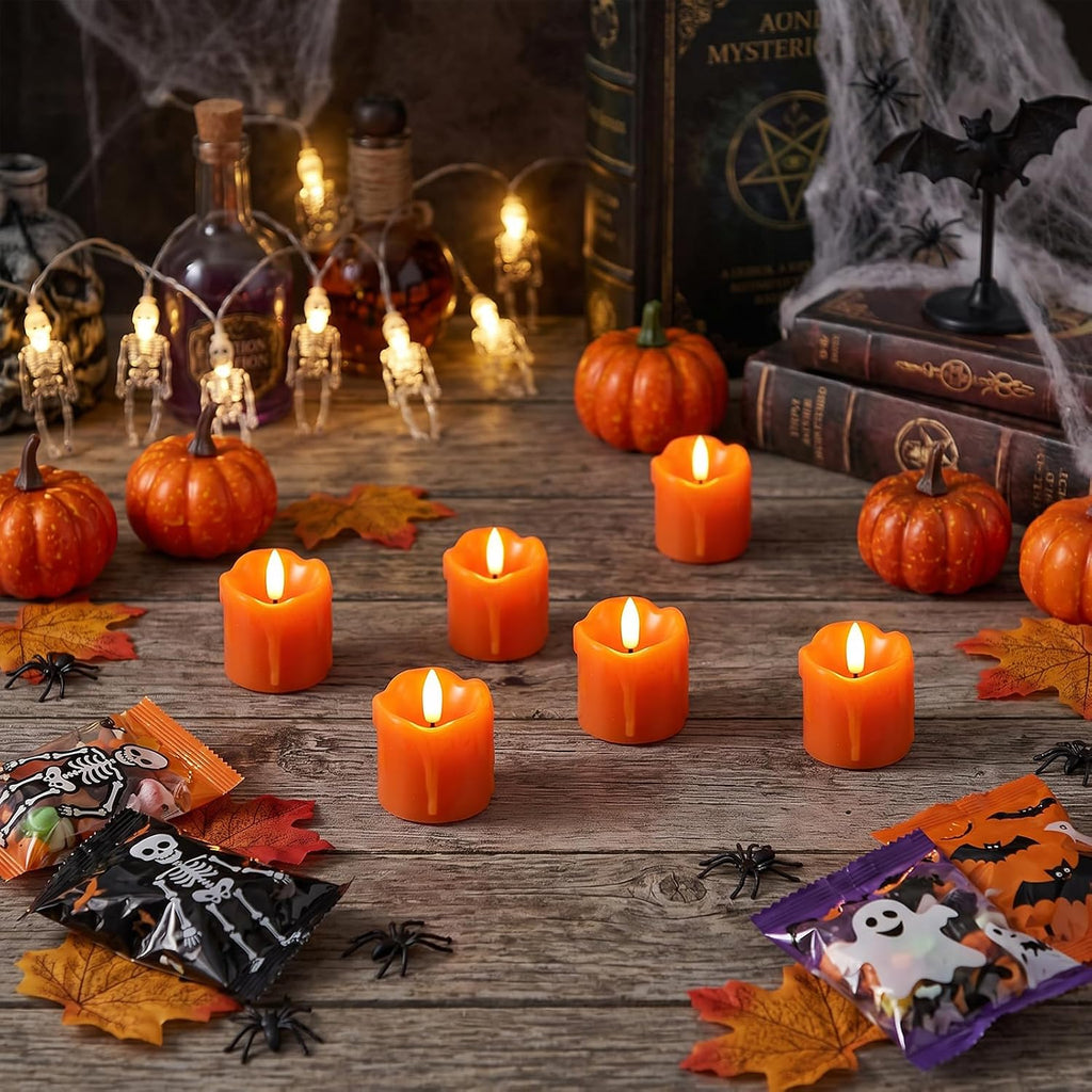 Orange Flameless Votive Candles Battery Operated with Remote Timer