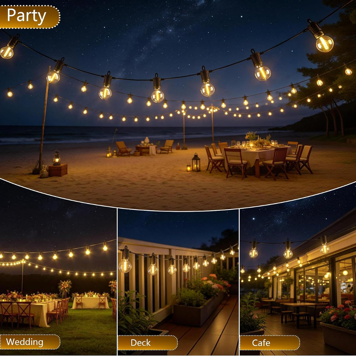 Outdoor String Lights,Led Patio Globe Lights with Plastic Bulbs,Waterproof,Shatterproof,G40 Outdoor String Lights,Connectable Hanging for Backyard, Bistro, Porch, Deck, Balcony,Tent (150FT)