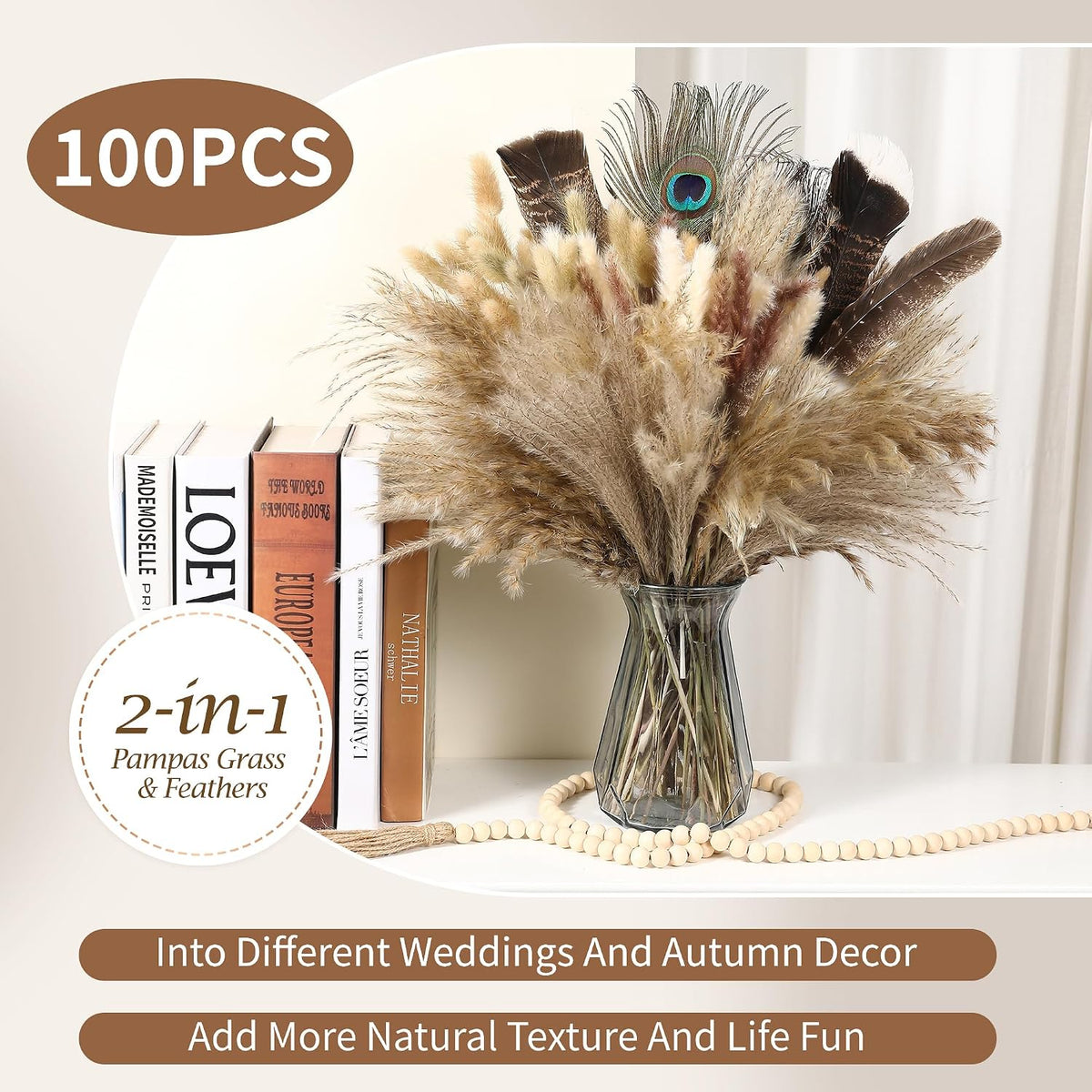 Bpole Dried Pampas Grass 100 Pcs 16-17in Boho Bouquet