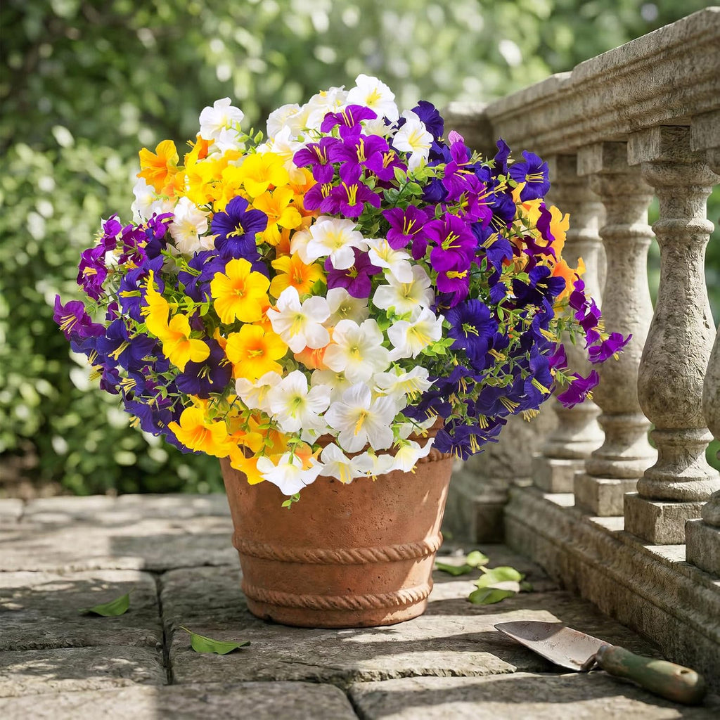 Daynight 16Pcs Artificial Petunias Flowers, Realistic Flowers for Outdoor (16, White,Yellow,Purple,RedViolet)