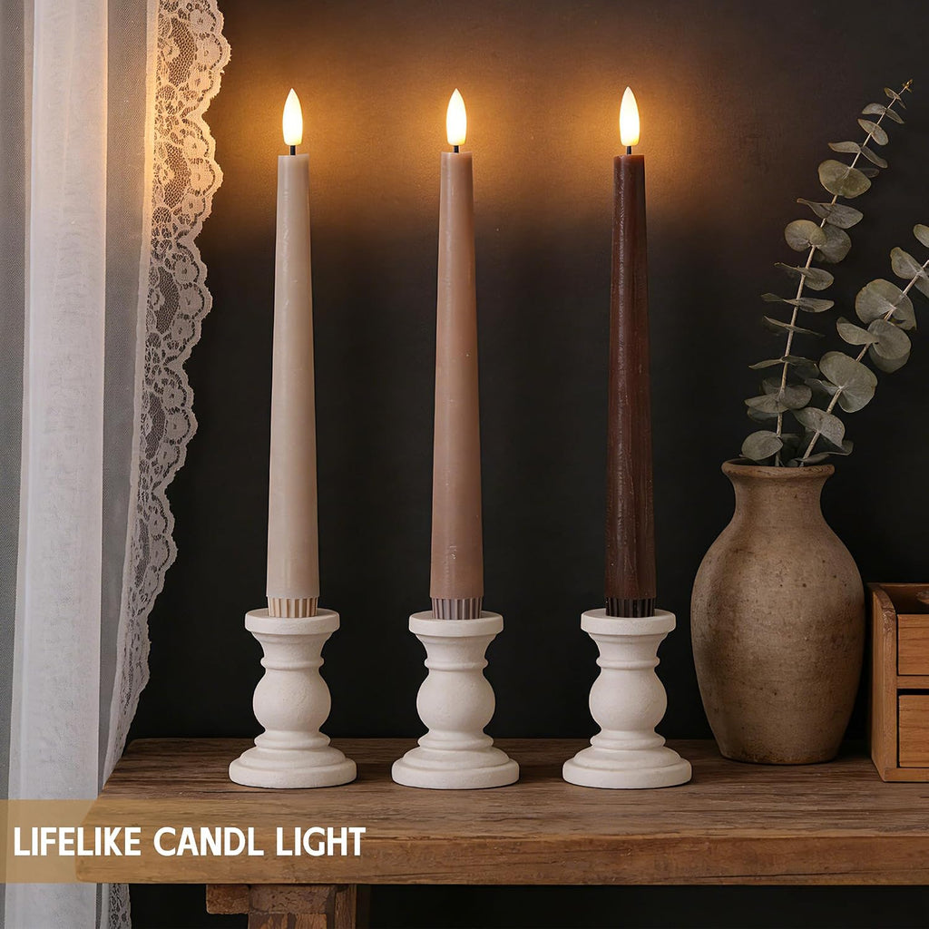 Brown Flameless Taper Candles, Wax LED Candles with Remote Battery Operated