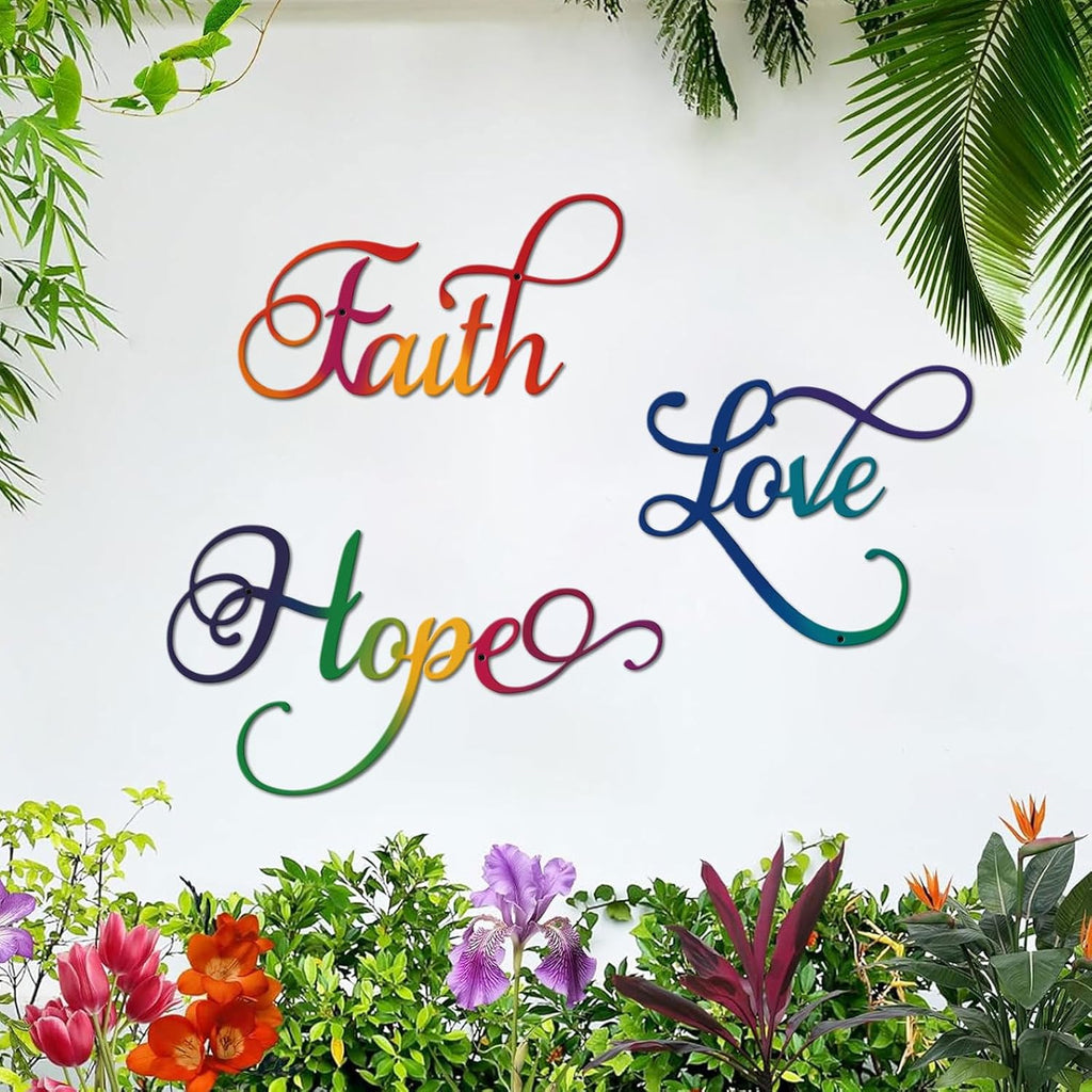 ESTART Faith Hope Love 3Pcs Colorful Metal Inspirational Letter Wall Sign