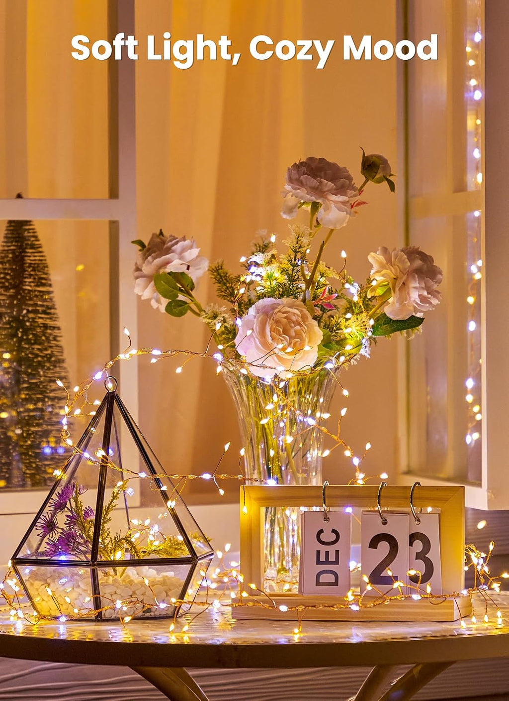 Flowing Fairy Lights Plug in with 14 Modes, 10FT 388LED Twinkle String Lights Indoor, Christmas Tree Lights Indoor Waterproof for Bedroom Christmas Home Room Decor, Warm White + Cool White