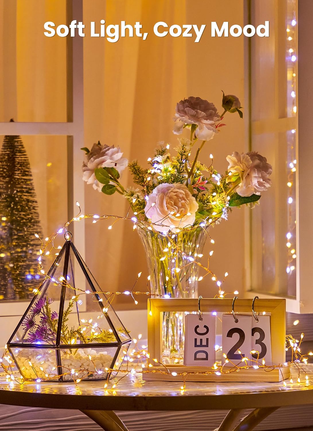 Flowing Fairy Lights Plug in with 14 Modes, 10FT 388LED Twinkle String Lights Indoor, Christmas Tree Lights Indoor Waterproof for Bedroom Christmas Home Room Decor, Warm White + Cool White