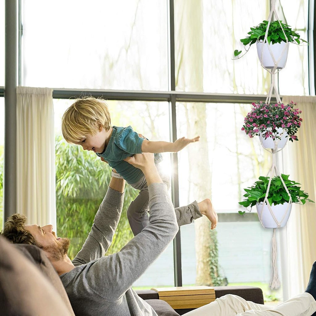 IGaiety 5 Pack Macrame Plant Hangers with Hooks for Indoor Outdoor Decor