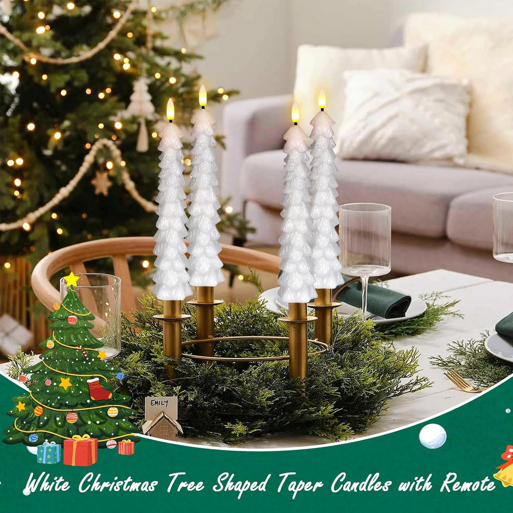 White Christmas Tree Flameless Taper Candles Battery Operated Remote Timer