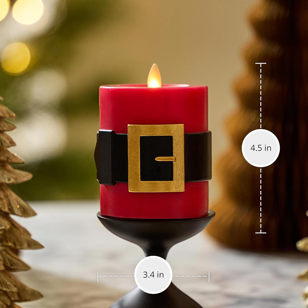 Luminara Flickering Flameless LED Candle, Battery Operated, Timer Function, Remote Ready (Sold Separately), Red Santa Belt 3.4" x 4.5" Pillar, Unscented Real Wax Moving Flame, Christmas Holiday Décor