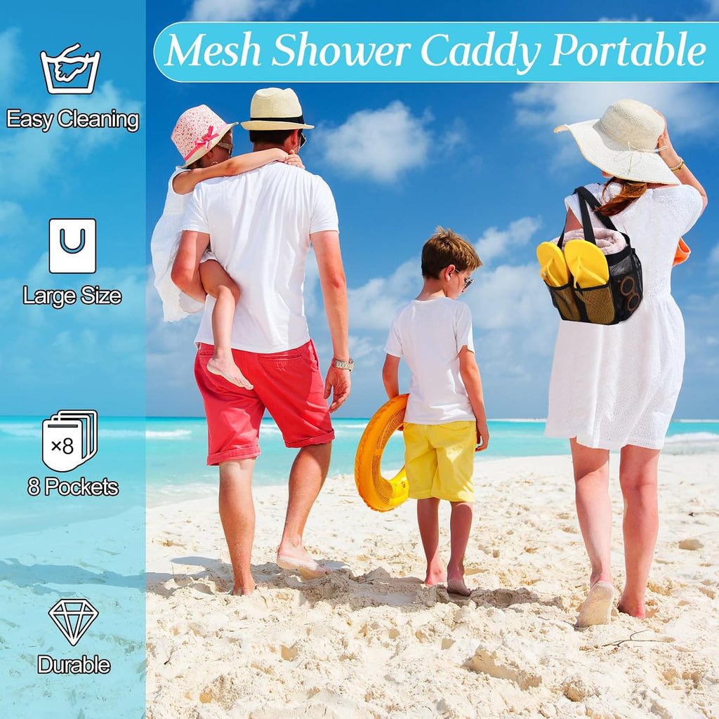 8 Packs Large Mesh Shower Caddy with 8 Pocket and Handle, Black