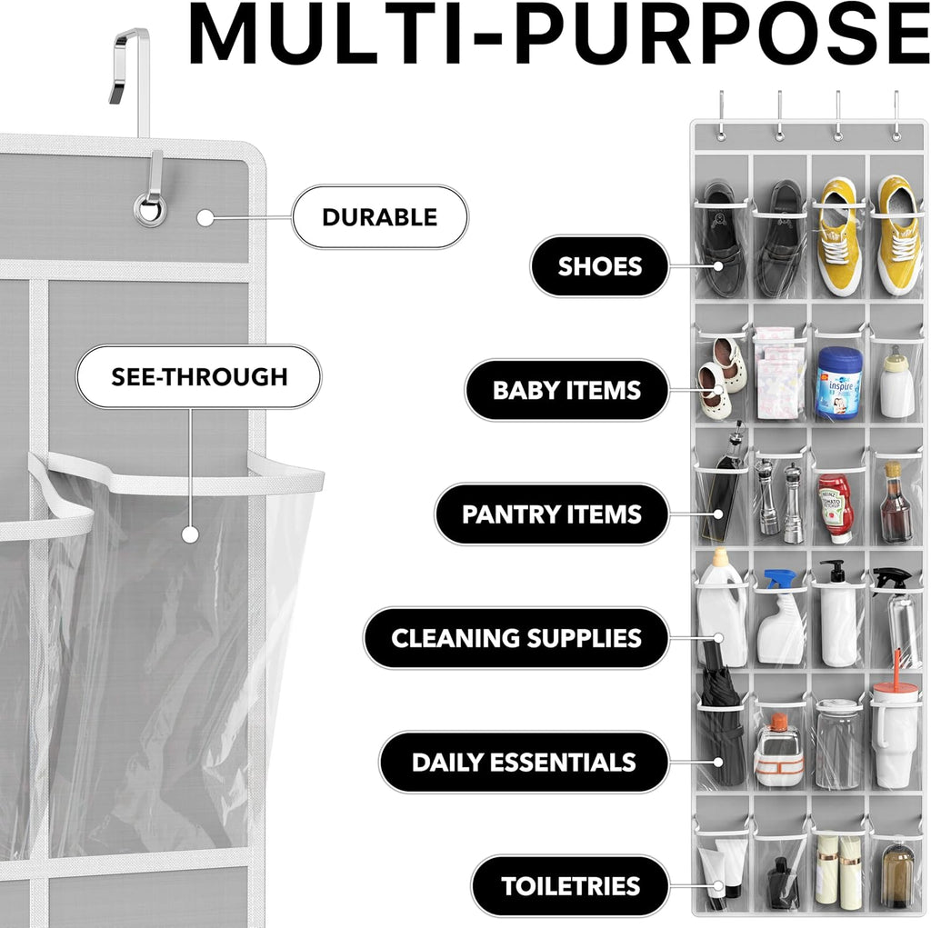 Simple Houseware 24 Pockets Clear Over the Door Shoe Organizer, Gray