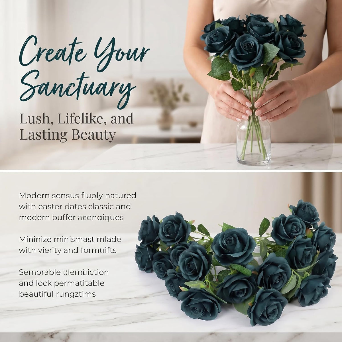 52pcs Emerald Green Roses Artificial Flowers Fake Flowers Silk Roses with Stems for DIY Wedding Bouquets Bridal Shower Centerpieces Arrangements Party Decorations