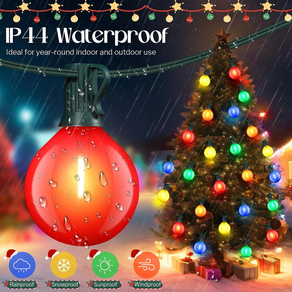 G50 Globe Christmas Lights, 29 Ft Globe Christmas Tree Lights with 20 Round LED Bulbs Green Wire Connectable String Light for Yard Patio Porch Pergola Xmas Tree Decor(Colorful)
