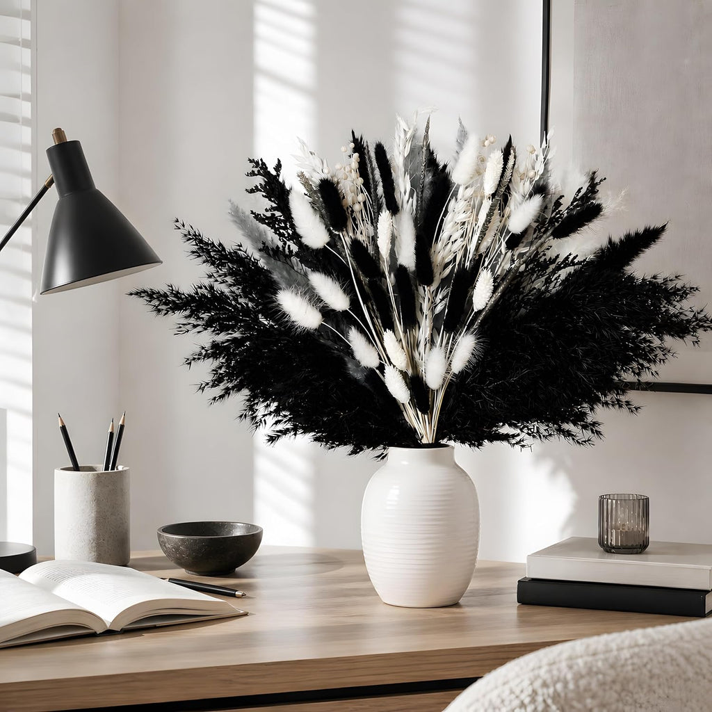 Black Pampas Grass Bouquet, Dried Flowers for Halloween and Boho Home Decor