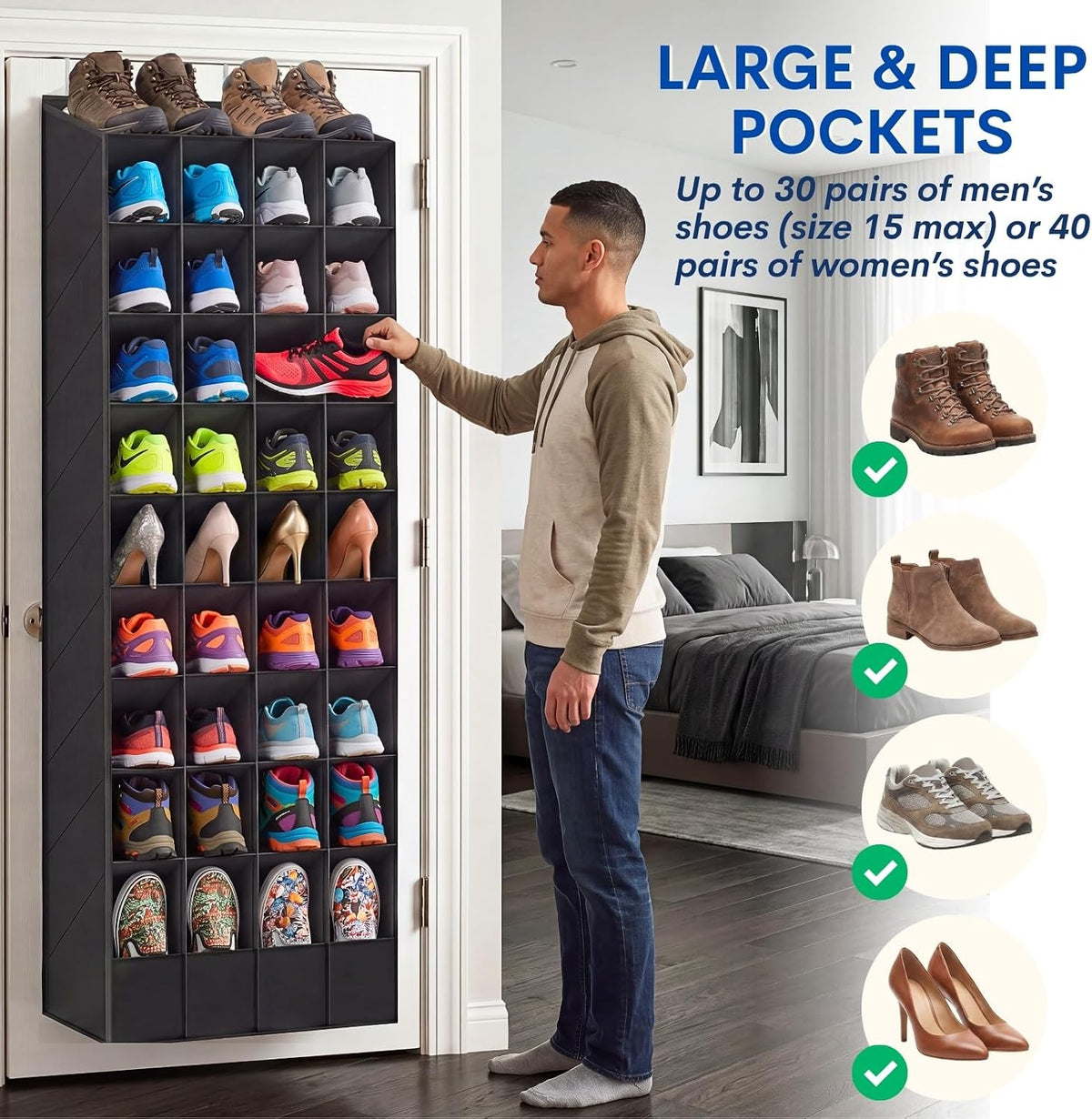 Ofiray-home Over the Door Shoe Organizer, 40 Pockets, Up to 40 Pairs