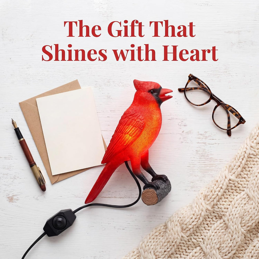 OVANUS Cardinal Lamp, Red Resin Bird Night Light with Dimmer