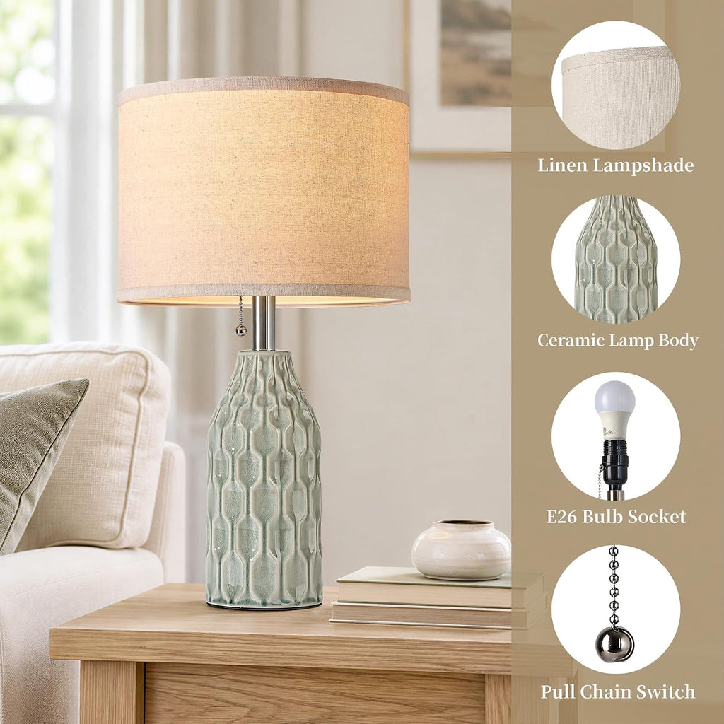 Modern Ceramic Table Lamps Set of 2 for Living Room Bedroom, Green