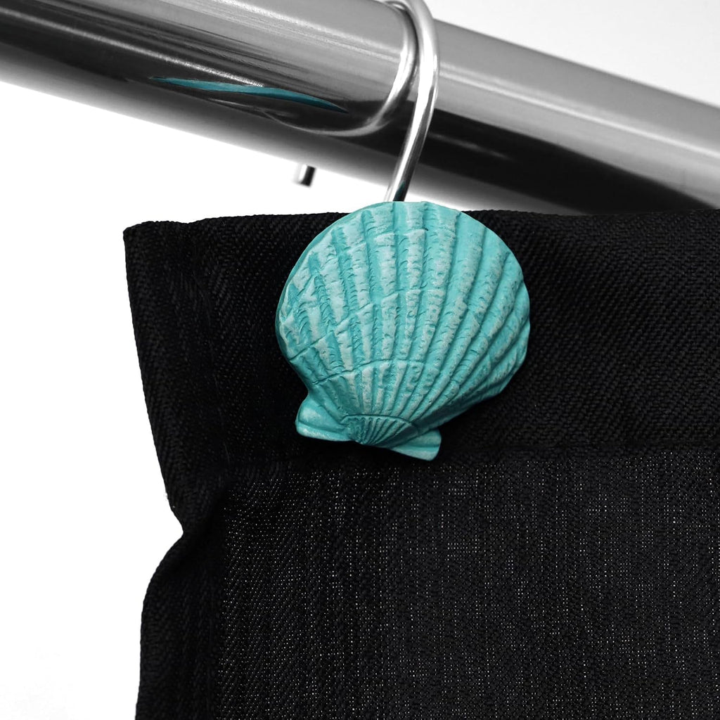 Seashell Sea Turtle Starfish Conch Decorative Shower Curtain Hooks, 12Pcs