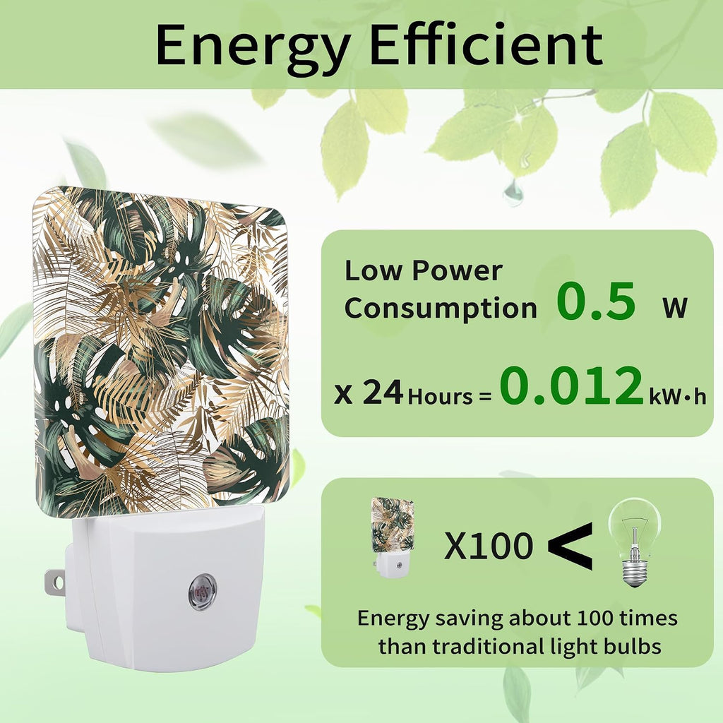 Green Gold Leaf Night Light, Tropical Palm Night Light Plug into Wall with Dusk to Dawn Sensor, LED Lamp Energy Saving Lights for Men Women Boys Girls,Lamp for Bedroom Bathroom Hallway