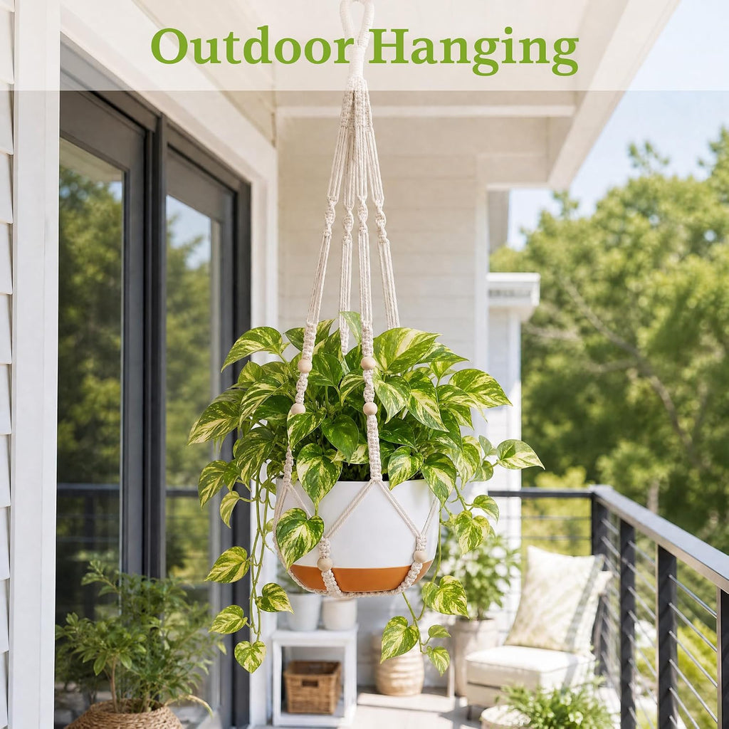 Macrame Plant Hanger - Fits 4-13 Inch Pots, Set of 2, Ivory