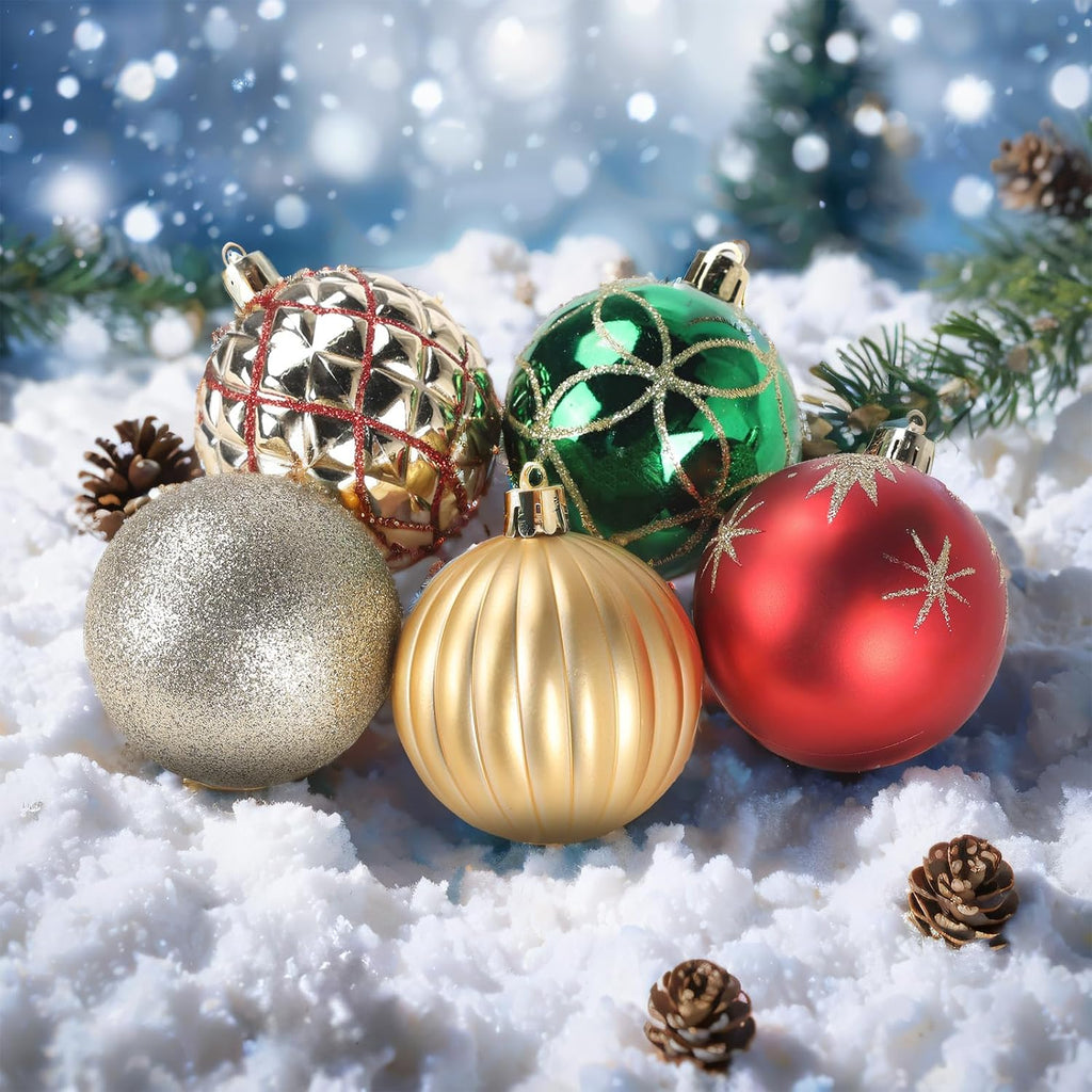 2.5 Inch Christmas Ball Ornaments, 30-Piece Set, Red, Green, & Champagne